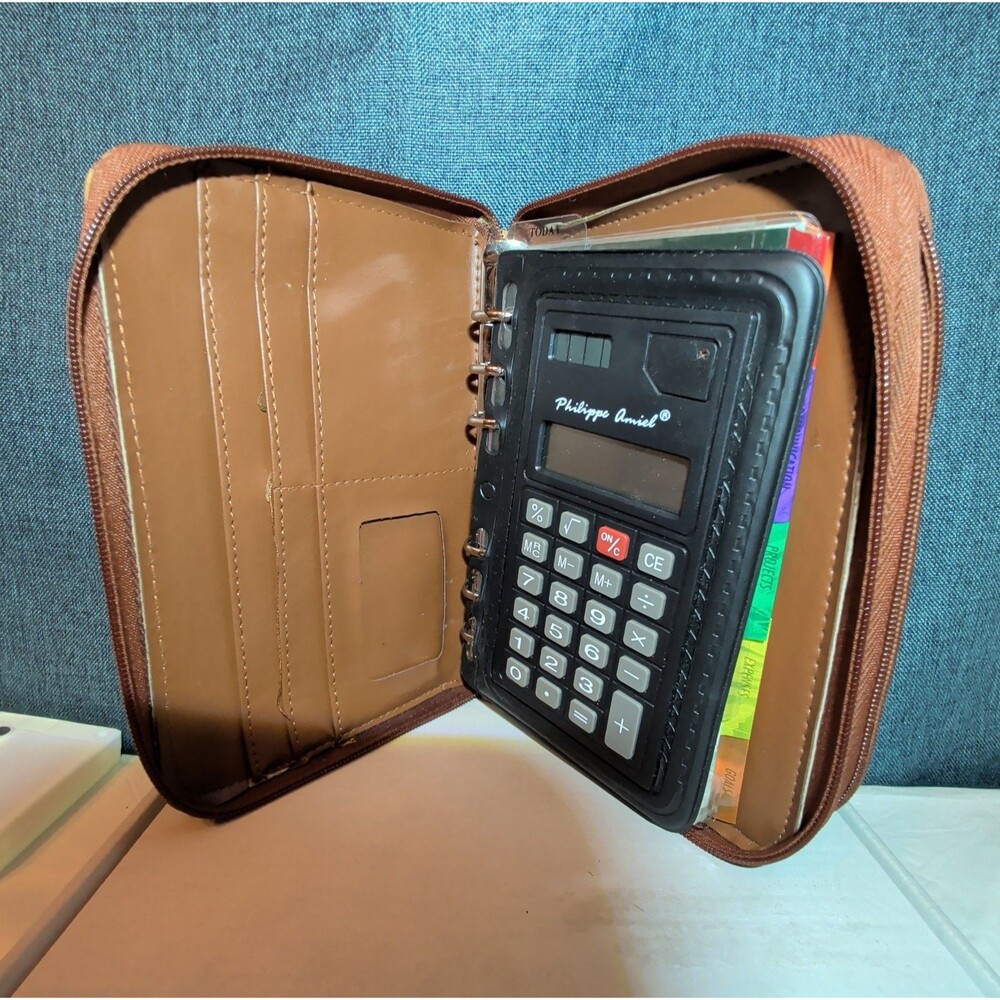 Vintage Philippe Amiel 6 Ring Planner Map Print Zipper Wallet Phone Pouch Y2K - Picture 7 of 16